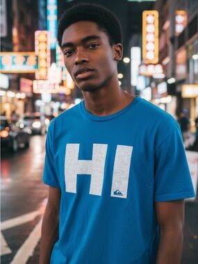 Quiksilver Mens T-Shirt Medium M Blue HI Hawaii Logo Graphic Tee Surf Island